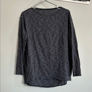 Lululemon Black & Gray Stripes Back In Action Organic Cotton Long-Sleeve Shirt